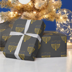 Papier Cadeau Menorah Hanoukka Bougies bleues Dessin Vacances