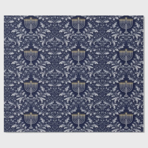 Papier Cadeau Menorah Navy Profond Motif William Morris