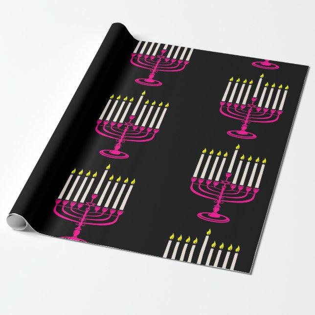 Papier Cadeau menorah rose chaud hanoukka purim (Déroulé)