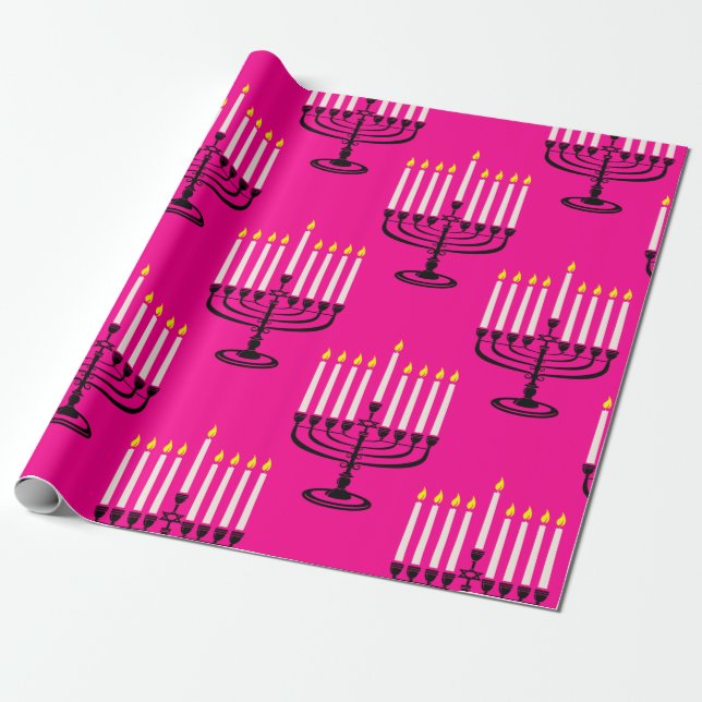 Papier Cadeau menorah rose hanoukka purim imprimé juif (Déroulé)