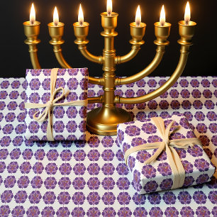 Papier Cadeau Menorah violet sur papier d'enveloppement arrière 