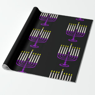 Papier Cadeau menorah violette hanoukka