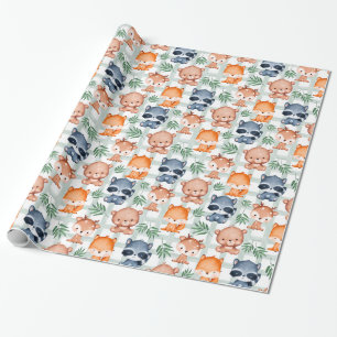 Papier Cadeau Menthe et À damiers blanc des animaux de la forêt