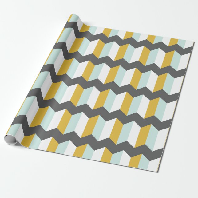 Papier Cadeau Menthe géométrique de Chevron de rayures et motif (Déroulé)