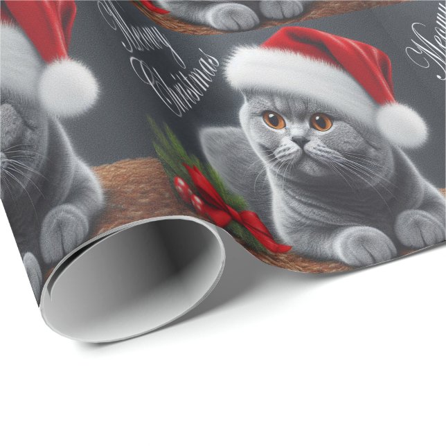 Papier Cadeau MeowChristmas British Shorthair Père Noël Cat (Coin rond)