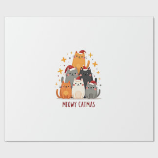 Papier Cadeau Meowy Catmas Chat Noël Arbre de Noël Xmas (1)