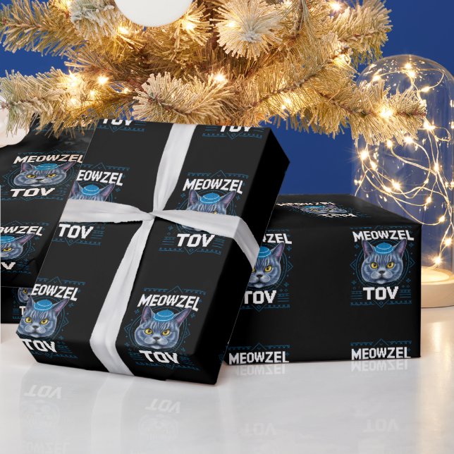 Papier Cadeau Meowzel Tov Hanukkah Juif Chat Holiday (Vacances)