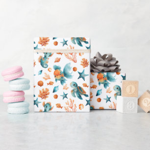 Papier Cadeau Mer mignonne Animaux marins Aquarelle Océan Motif