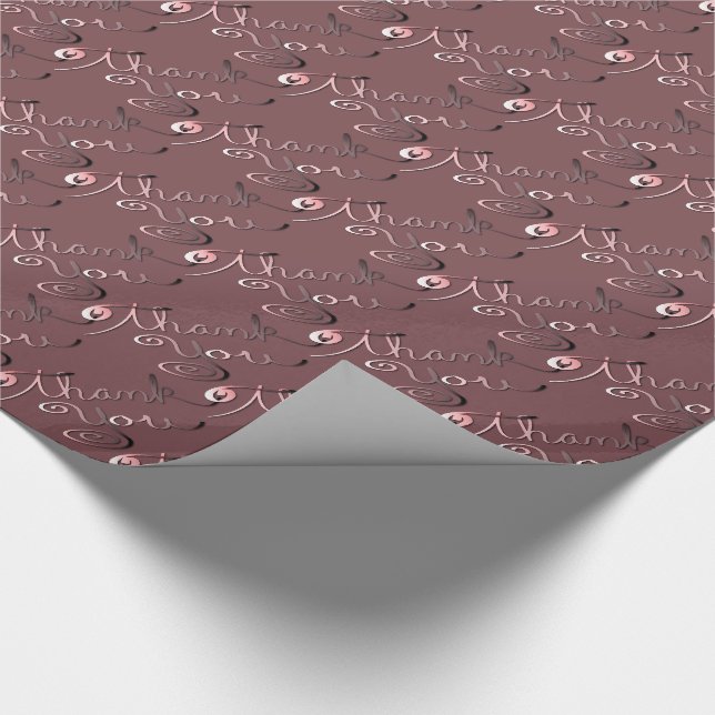 Papier Cadeau "Merci" à la main sur Dusty Rose (Coin)