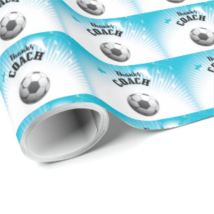 Papier Cadeau Merci Coach Football Aqua Blue Stars Ball
