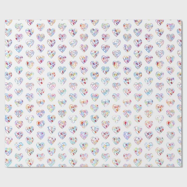 Papier Cadeau Merci & cœurs en 44 langues sous forme de motif en (Plat)