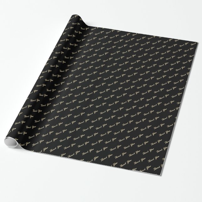 Papier Cadeau Merci Elegant Black Gold Typographie Motif (Déroulé)
