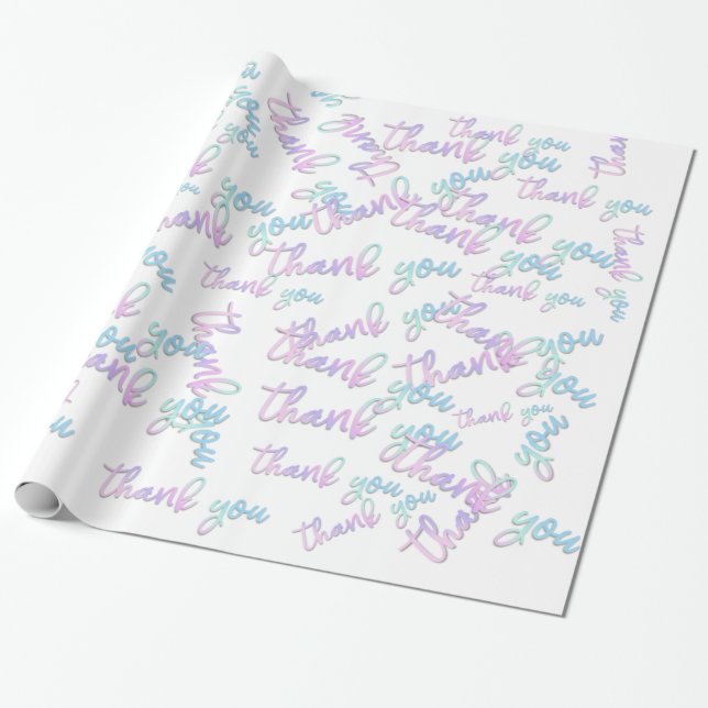Papier Cadeau Merci Holographe Script Sirène rose blanc (Déroulé)
