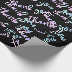 Papier Cadeau Merci Holographe Script Sirène rose noir