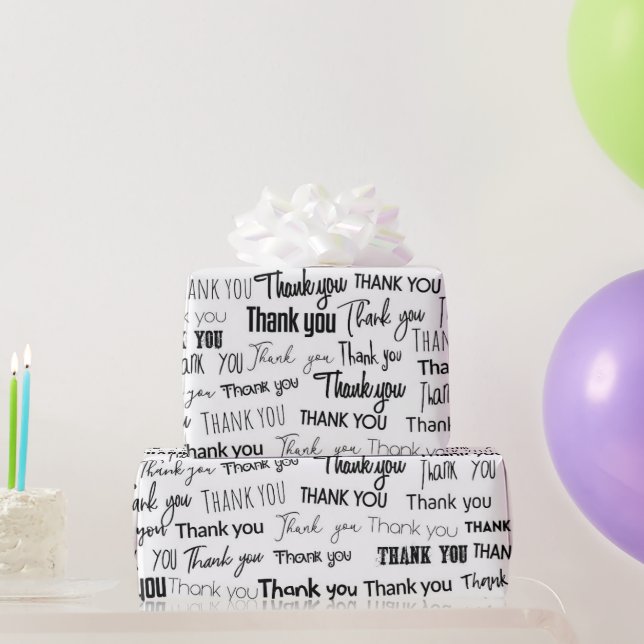 Papier Cadeau Merci le plus grand mot noir et blanc (Cadeaux de fête)