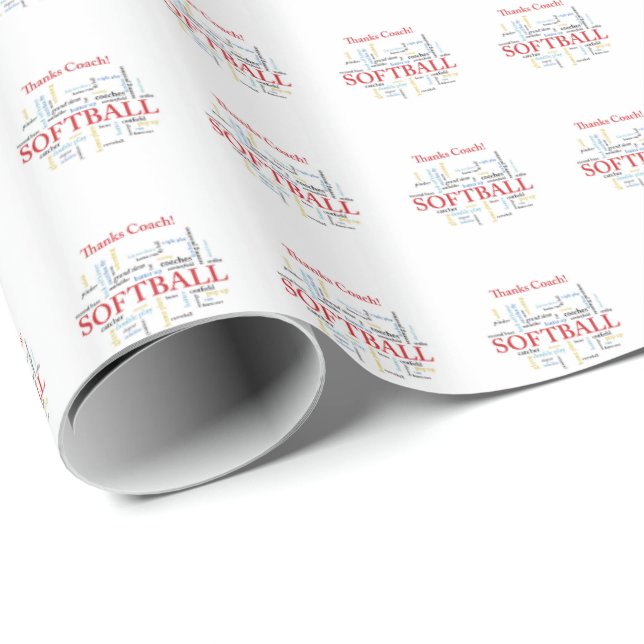 Papier Cadeau Merci Les Mots De L'Entraîneur Softball Du Groupe, (Coin rond)