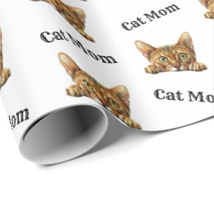 Papier Cadeau Mère de chat orange aquarelle motif abyssin 
