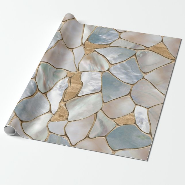 Papier Cadeau Mère de perle et de cellules d'or abstrait (Déroulé)