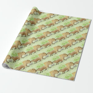 Papier Cadeau Mère et bébé Capybara