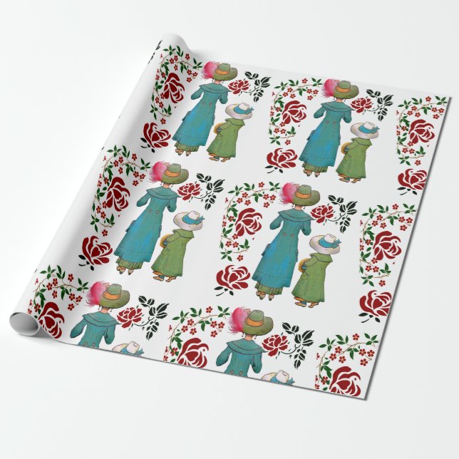 Papier Cadeau Mère Fille Duo Roses Rouges Fleurie (Déroulé)