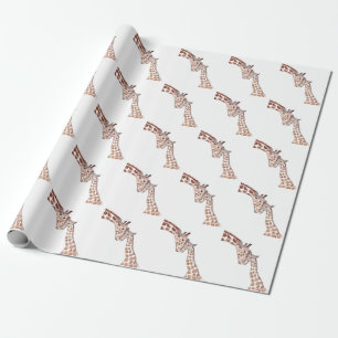 Papier Cadeau Mère girafe avec bébé aquarelle Safari mignon