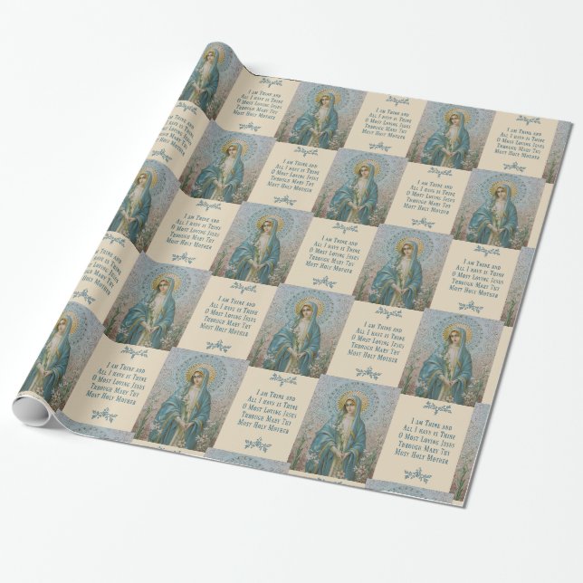 Papier Cadeau Mère Mary de Vierge avec des lis et la prière (Déroulé)