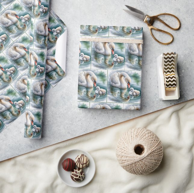 Papier Cadeau Mère Swan Avec Cygnet (Artisanat)