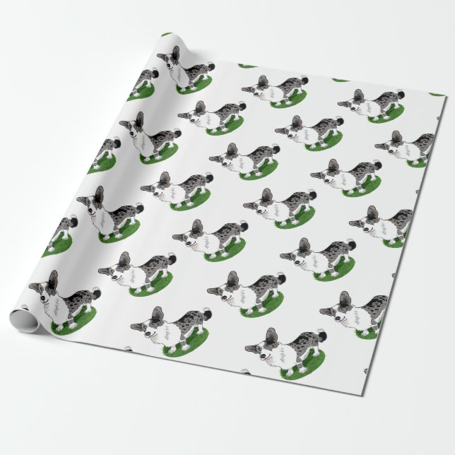 Papier Cadeau Merle bleu, cardigan de corgi (Déroulé)