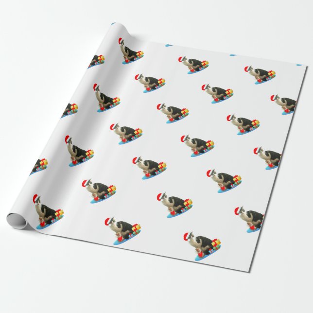 Papier Cadeau Merlin Chat de Noël mignon (Déroulé)
