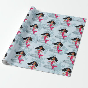 Papier Cadeau Mermaid Cute Girl Whimsical Snowflakes