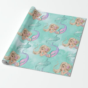 Papier Cadeau Mermaid mignon rose bleu cadeau