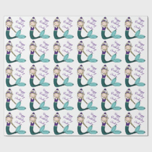 Papier Cadeau Mermaid papier d'emballage d'anniversaire, fille s