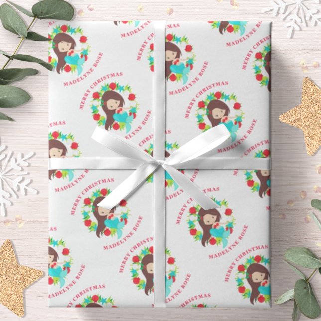 Papier Cadeau Mermaid Shells Nom personnalisé Noël (Créateur téléchargé)