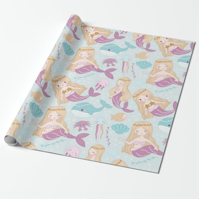 Papier Cadeau Mermaids Sea Baby shower Girls Anniversaire (Déroulé)
