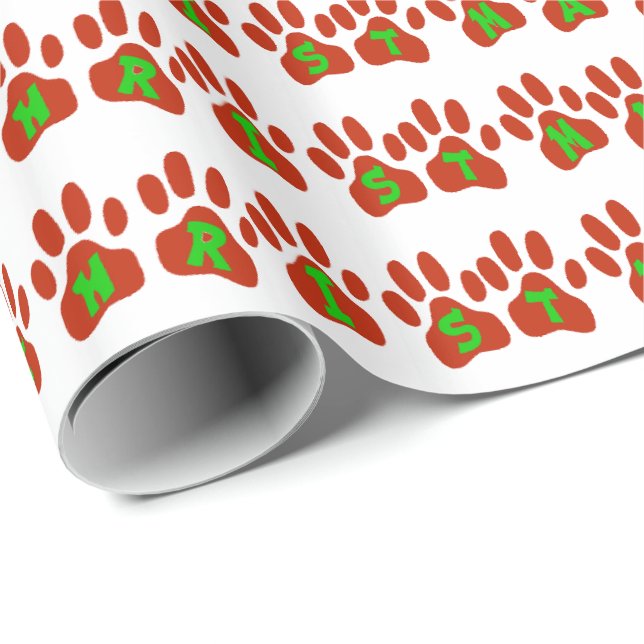 Papier Cadeau Merry Christmas Chien Empreintes de pattes Cadeau  (Coin rond)