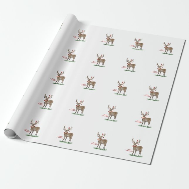 Papier Cadeau Merry Christmas Deer Enveloppement Cadeau (Déroulé)