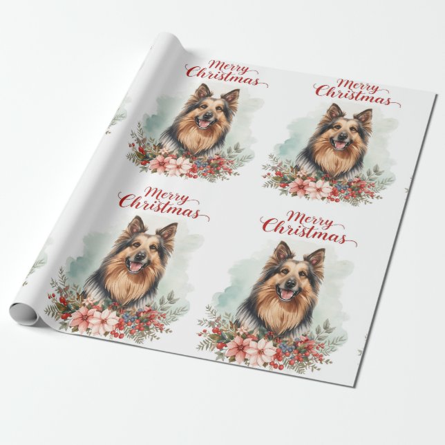 Papier Cadeau Merry Christmas Dog Festive Holiday Gift Wrapping  (Déroulé)