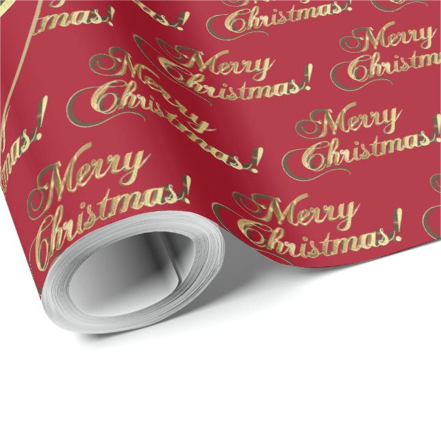 Papier Cadeau Merry Christmas Gold Foil Script Apple Red (Coin rond)