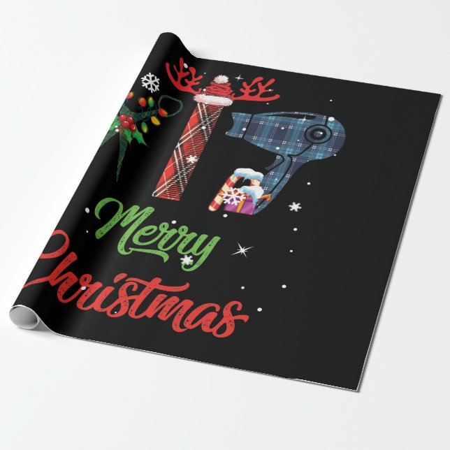 Papier Cadeau Merry Christmas Hairstyist Funny Tool Hairtravist (Déroulé)