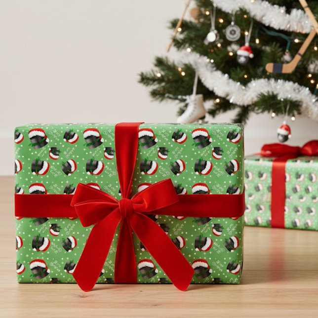 Papier Cadeau Merry Christmas Hockey Pucks (Créateur téléchargé)