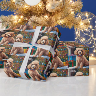 Papier Cadeau Merry Christmas Poodle with Christmas Tree, Gifts