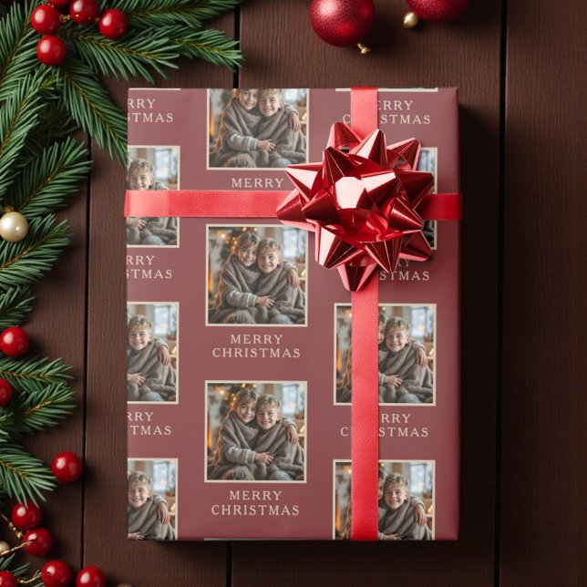 Papier Cadeau Merry Christmas Red Photo Holiday (Créateur téléchargé)