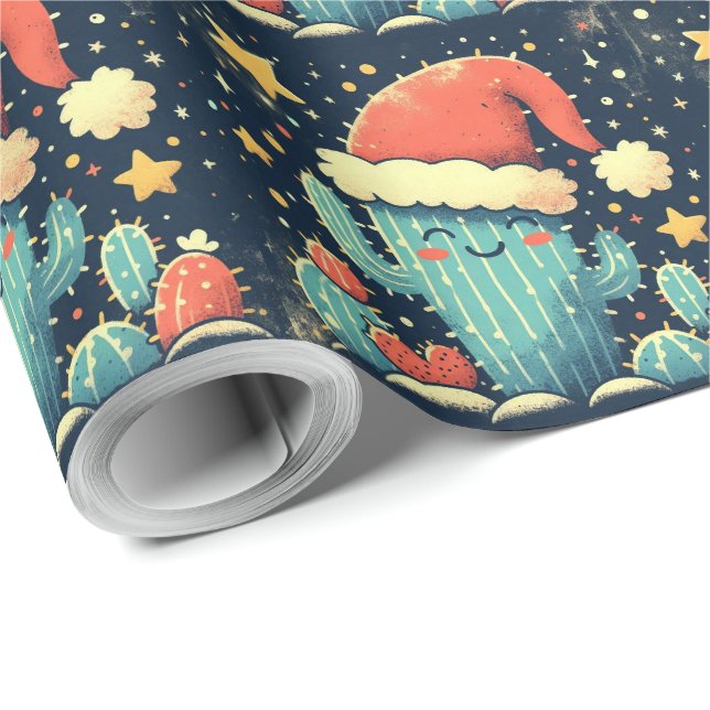 Papier Cadeau Merry Christmas Santa cactus plants  (Coin rond)