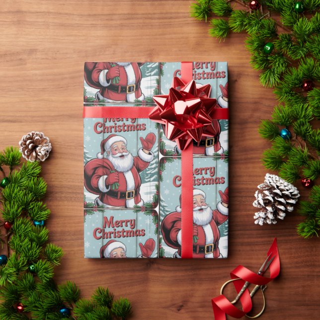 Papier Cadeau Merry Christmas Santa Holiday Christmas  (Cadeau de vacances)