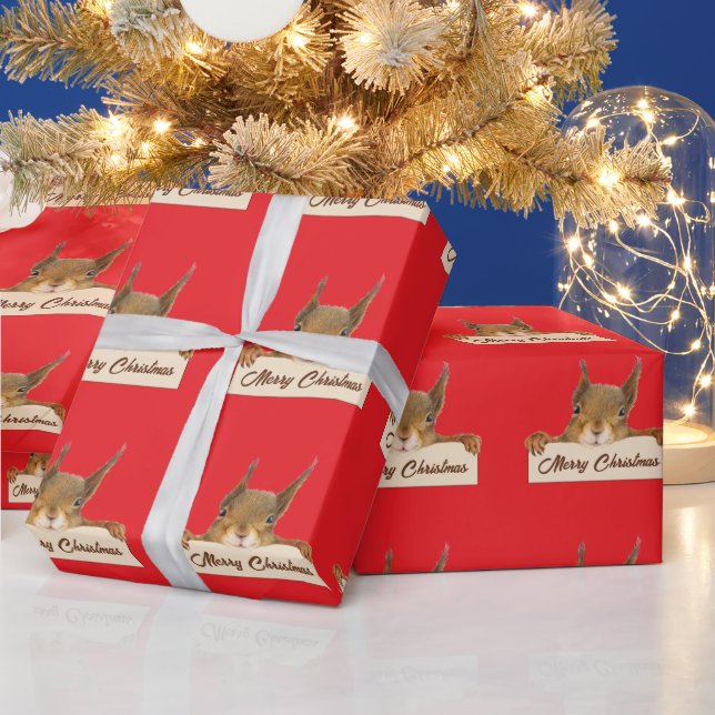 Papier Cadeau Merry Christmas Squirrel  (Vacances)