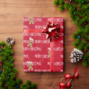 Papier Cadeau MERRY CHRISTMAS Texte Avec L'Homme En Pain D'Épice