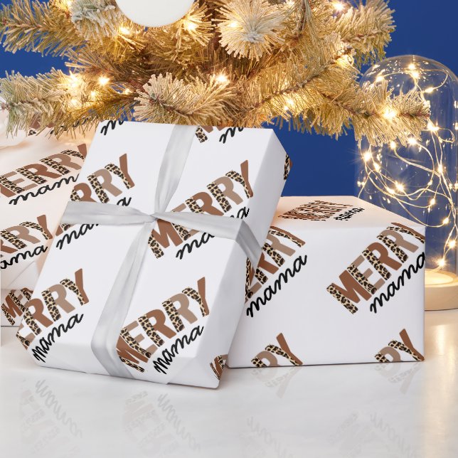 Papier Cadeau "Merry Mama" Bloc de couleur moderne Leopard Boho (Vacances)