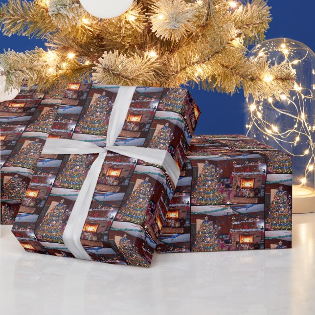 PAPIER CADEAU MERRY NOËL, CHEMINÉE (Vacances)