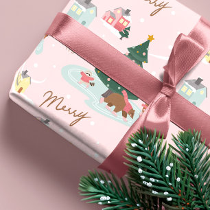 Papier Cadeau Merry Winter Wonderland Forest Bois Animaux