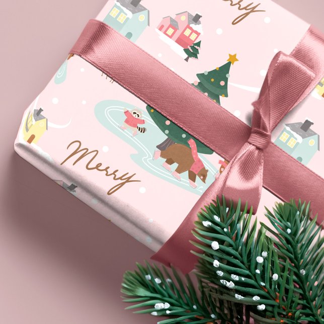Papier Cadeau Merry Winter Wonderland Forest Bois Animaux (Merry Winter Wonderland Forest Woodland Animals Wrapping )